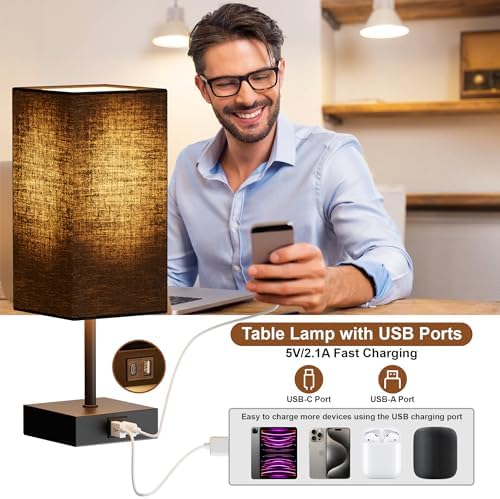 Touch Bedside Table Lamp for Bedroom, 14-Inch, Black, Set of 2