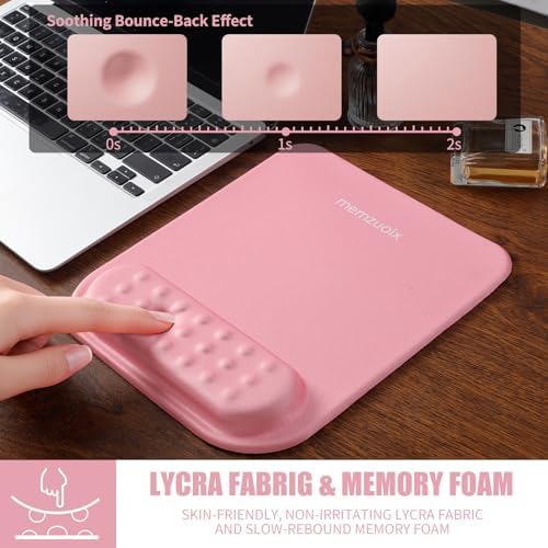 memzuoix Pink Ergonomic Mouse Pad with Wrist Rest Support,Premium Memory Foam Cushioning for Pain Relief, Non-Slip PU Base for Stable Smooth Control - Perfect for Laptop, Computer, and Home Office