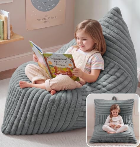 Hobestluk Bean Bag Chair Small Fluffy Grey Beanbag with Memory Foam Filled