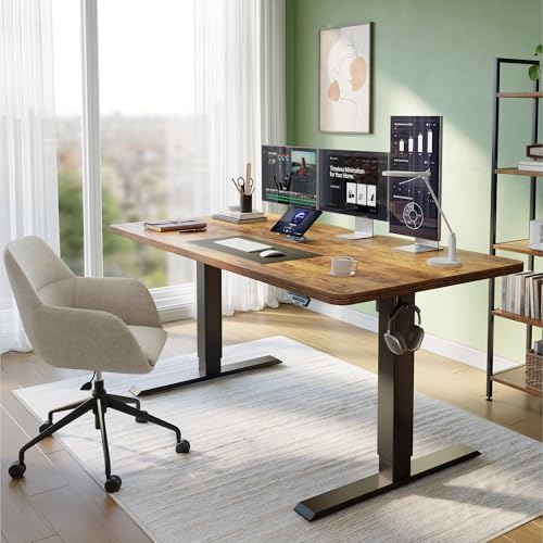 CubiCubi 55x28 Large Electric Standing Desk, 28" Deep Desktop, Rustic Brown