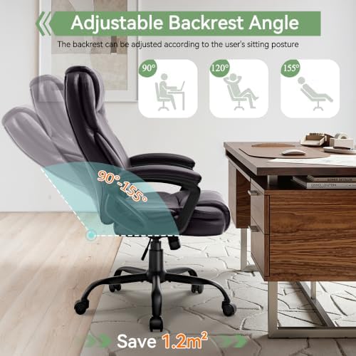 Ergonomic Office Chair with High Back, Comfy Desk Chair, Adjustable Executive Office Chair for Home Office, Big and Tall Computer Chair Heavy Duty, 360° Swivel, Faux Leather Brown