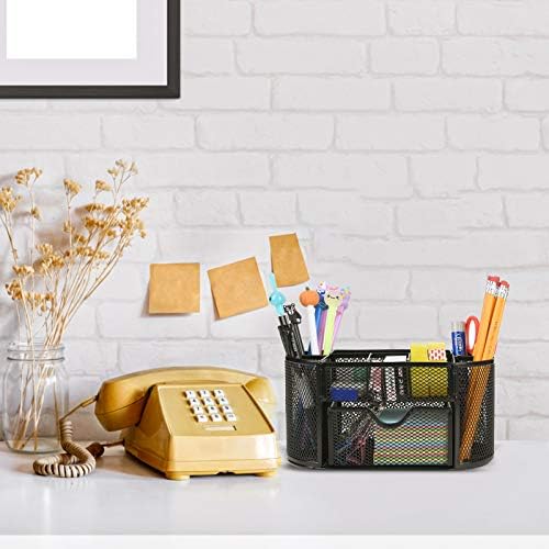 Desk Organizer with 9 Compartments, Mesh Office Organization for Scissors, Post-it, Sticky notes, Pen Holder, Metal Office Desk Organizers and Accessories