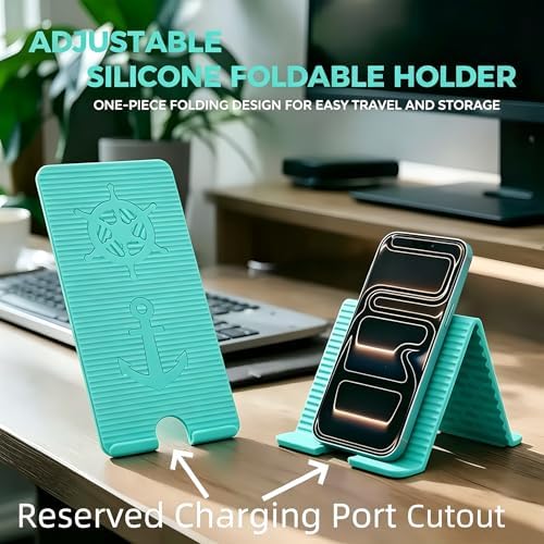 Flexible Silicone Aluminum Phone Holder Tablet Stand with Charging Port Design, Foldable Airplane Laptop/Phone Stand for Home Office Travel (Tiffany)