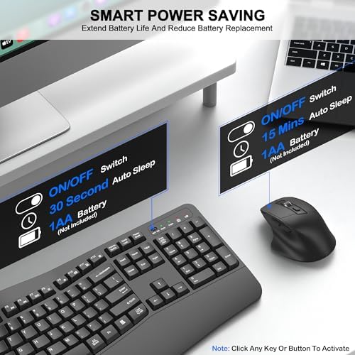 Wireless Keyboard and Mouse Combo, 2.4G Ergonomic Wave Keys(Graphite)