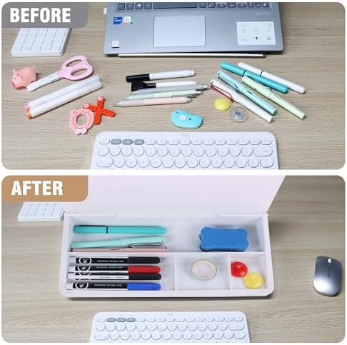 SELEAD Desktop Glass Whiteboard with Storage, 5 Markers and 1 Eraser, White
