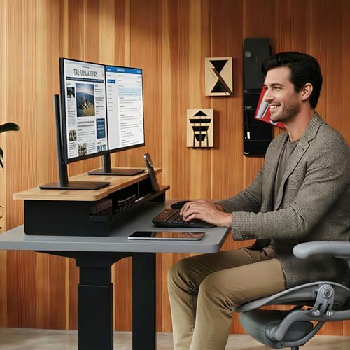42.5” Dual Monitor Stand Desk Shelf with Phone Tablet Holder