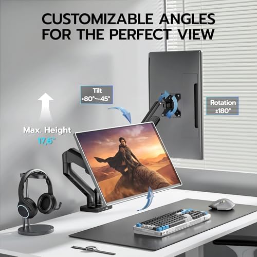 ARES WING Dual Monitor Mount with USB for 2 Monitors for 17-35 inch, Black