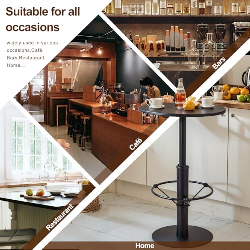 LOKKHAN 37.4" Tall High-top Rustic Industrial Bar Table - 23.6" Dia Round Metal Bar Height Standing Pub/Dining Room Bistro/Cocktail Table (Matte Black)