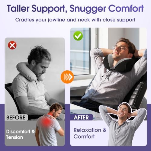 CloudBliss Memory Foam Travel Neck Pillow, Set of 2, Black & Black