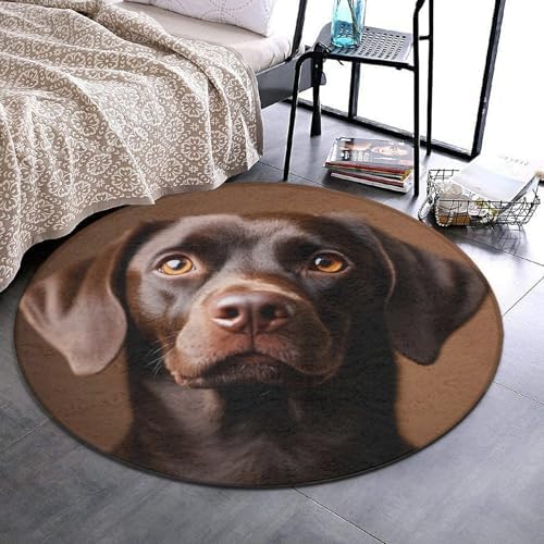 Soft Round Yoga Carpet, Large Home Decor Mat, Non Slip Machine Washable Kitchen Office Circle Rug Chocolate Lab Brown Labrador Dog Print