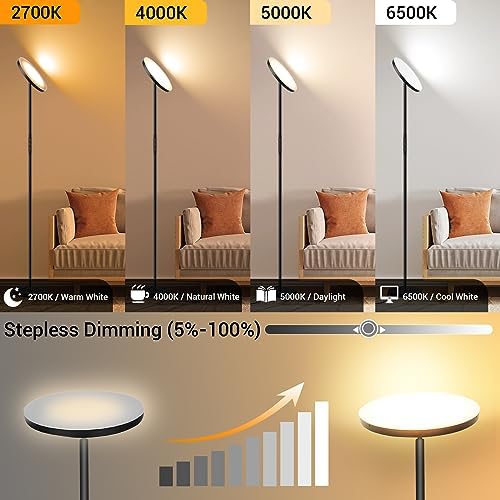 marctronic Upgraded Torchiere Floor Lamp,36W 3600LM Super Bright LED Floor Lamp for Living Room Bedroom Office, Dimmable Modern Standing Tall Lamp with Remote & Touch Control