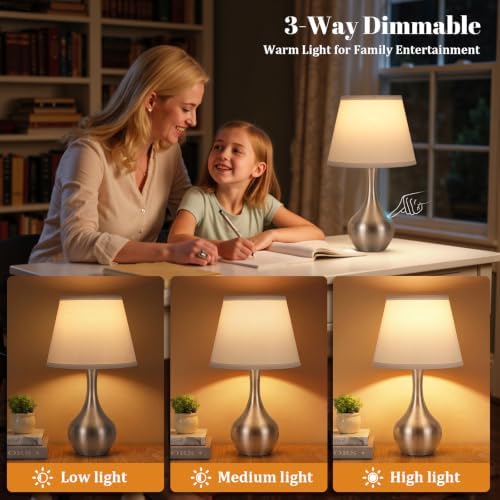 16.1" Touch Table Lamp for Nightstand, 3 Way Dimmable Small Bedroom Lamp