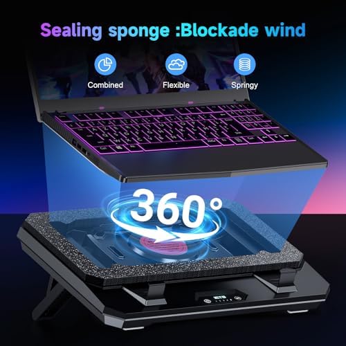 IETS GT300 Upgraded Laptop Cooling Pad with Adjustable Stand, Turbo Boosted Cooler for Rapid Cooling 10-17inch Gaming Laptop, Flexible Sealing Ring，Featuring Air Filtration and USB Hub