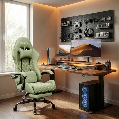 HLDIRECT Massage Recliner Gaming Chair with Footrest for Adults, Green