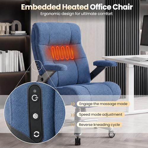 Big and Tall Office Chair with Kneading Massage, Comfy and Heavy Duty (Fabric Blue)