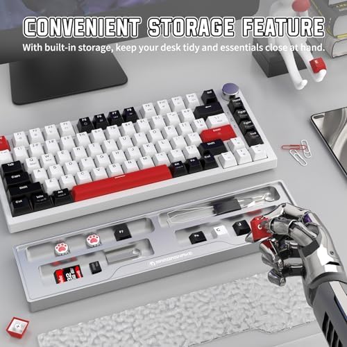 SELORSS x MANBASNAKE 68-Key CNC Aluminum Alloy Keyboard Wrist Rest with Partition Storage Case, 2 Acrylic Top Covers, Ergonomic Non-Slip Support for Mechanical Keyboard, Ideal for Office/Home-Silver