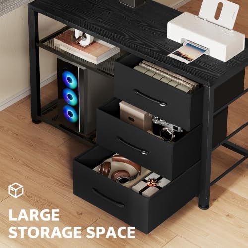 47 Inch L Shaped Desk with 3 Drawers Electric Standing Desks Black