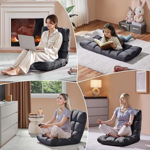 Yaheetech 14-Position Folding Floor Chairs with Back Support Gray 2pcs