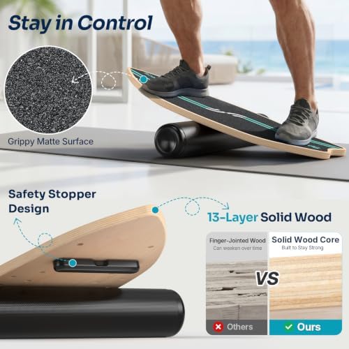 Sportneer Surf Balance Board, 8-in-1 Wooden Wobble Board