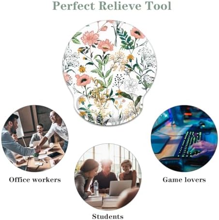 Floral Ergonomic Mouse Pad with Wrist Support, Cute Premium-Textured Mouse Mat for Wireless Mouse, Non-Slip Rubber Base, Desk Accessories for Laptop, Office, Home, Game, White Flower