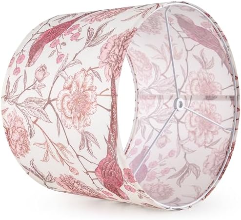 GO&SO Lamp Shades 1Pc,13" D x 10" H,Pink Birds Floral,Drum Lamp Shade