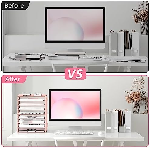 9-Tier Paper Organizer for Desk, Letter Tray with Handles, Pink, 2 Pack