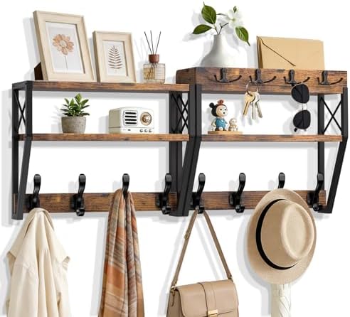 Upgraded 3-Tier Large Coat Rack Wall Mount with Shelf