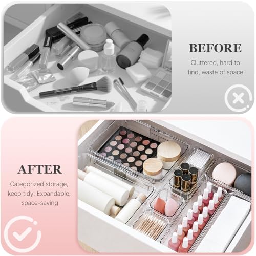 DILIBRA 20Pcs Clear Extendable Drawer Organizer, Adjustable Drawer Storage