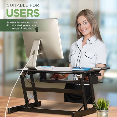 Standing Desk | Desk Riser Classic Stand Up Desk | 32 in Wide Fits 2 Monitors with Retractable Keyboard Tray (Black, 32" Wide)