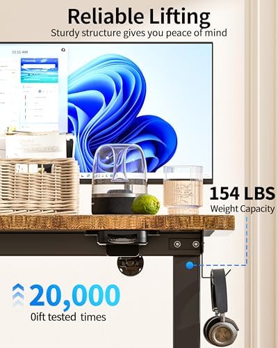 Okin Electric Standing Desk 31.5x19.7 Inches Small Computer Desk-Whole Piece Stand up Desk with Wheels Gaming Rolling Home Office Desks, Rustic Brown