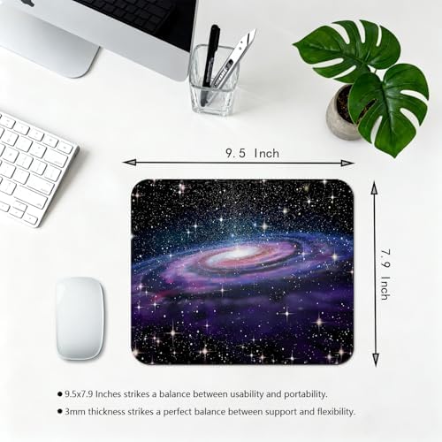 9.5x7.9 Inch Office/Gaming Mouse Pad, Vibrant Spiral Cosmic Galaxy Space Mystical Purple Starry Night, Cute Anti-Slip Mat for Desk Decor