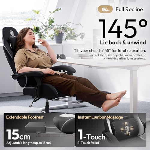 Dowinx Gaming Chair Fabric Big and Tall with Pocket Spring Cushion, Massage Game Chair Cloth with Headrest, Ergonomic Computer Chair with Footrest 350LBS
