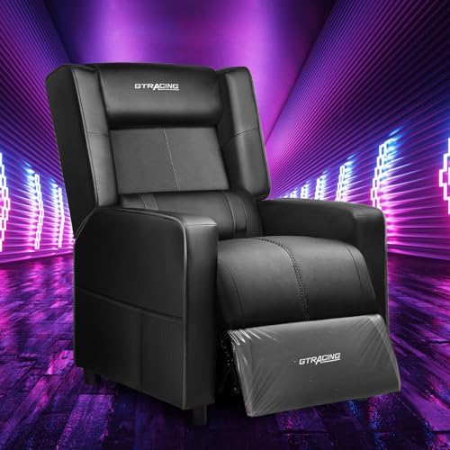 GTRACING Gaming Recliner Chair for Living Room Racing Style Single PU Leather Gaming Sofa for Adults Modern Game Recliners Ergonomic Comfortable Home Theater Seating, Black