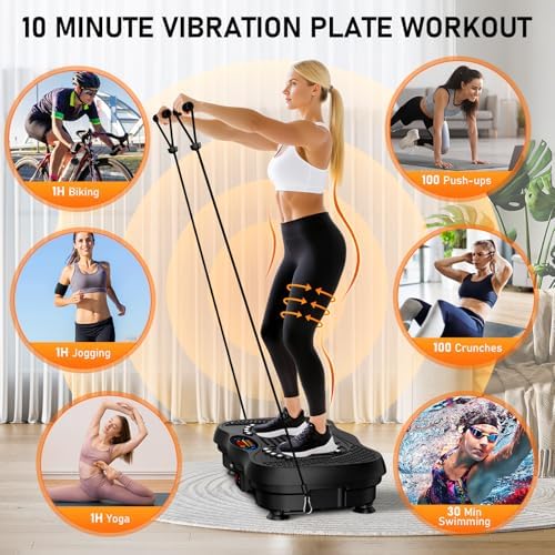 Vibration Plate Exercise Machine, 130 Levels Full Body Workout Vibrating Plate for Lymphatic Drainage Weight Loss, 450 Lbs Capacity Shake Platform with Bluetooth for Women Men