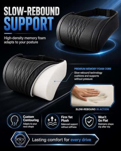 Universal Memory Foam Car Headrest Neck Pillow Adjustable Driving (White)