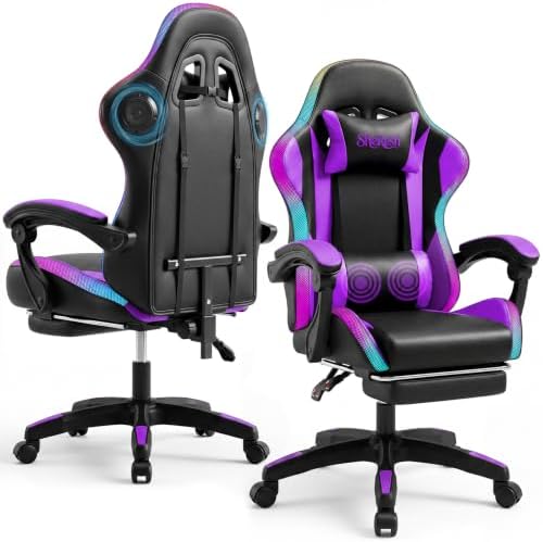 RGB Gaming Chair with Massage & Footrest, Built-in Speakers Chair