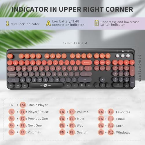 Orange Keyboard and Mouse Wireless,Retro Round Keys,for PC Laptop