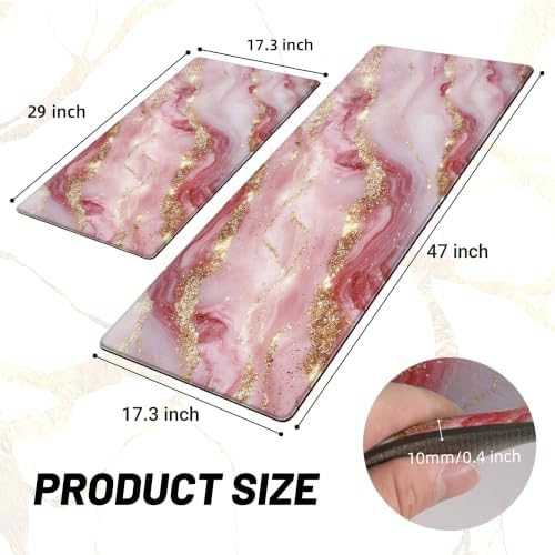 Tyrot Gold Pink Kitchen Mats for Floor 2 Pcs 17.3"X28"+17.3"X47"