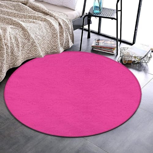 Machine Washable Modern Round Area Rug, Room Sofa Yoga Soft Round Carpet, Home Decor Non Slip Kitchen Office Circle Rug Bright Pink, 24inch