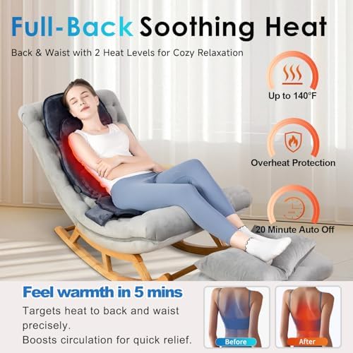 Back Massager with Soft Plush Fabric Cover, Massage Seat Cushion with 8 Vibration Motors & 2 Heating Levels, Chair Massager for Recliner, Office Chair, Sofa Use