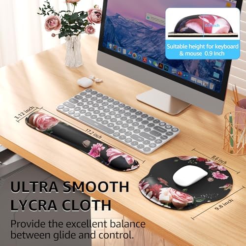 KTRIO Keyboard Wrist Rest & Mouse Pad with Wrist Rest, Peony Flower