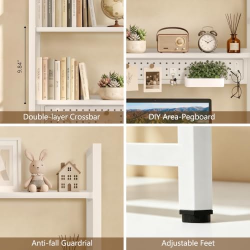 Brakki 2-Tier Desk Shelf, Desk Hutch Bookshelf with Pegboard and Hook Dorm