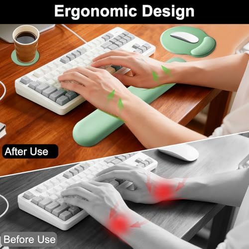 Keyboard Wrist Rest Mouse Pad with Wrist Support, Gaming Mousepad with Non-Slip Base, Ergonomic Mouse Wrist Arm Cushion Support for Home Office Laptop Computer, Easy Typing for Pain Relief, Green