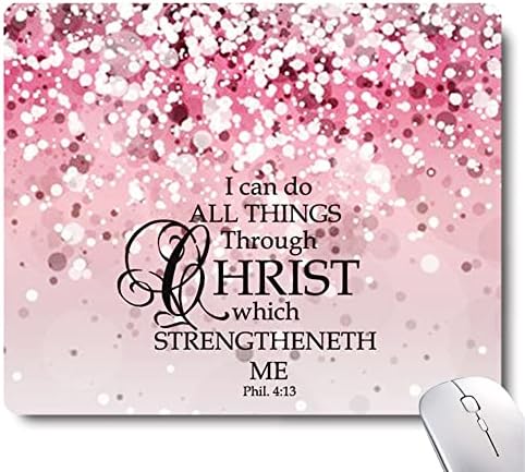 Pink Mouse Pads for Desk,Cute Bible I Can Do All Things Unique Design Computer Mousepad with Non-Slip Rubber Base for Women,Desk Pad Mousepads Computer Mouse Pads Laptop Wireless Mouse