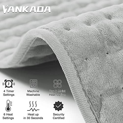 Heating Pad Electric Heat Pad, Hot Heated Pad,Multiple Temp and Timer Settings,Suitable for Shoulders, Neck, arms, Abdomen, Back, Legs, etc. (Silver Gray, 33"X17")