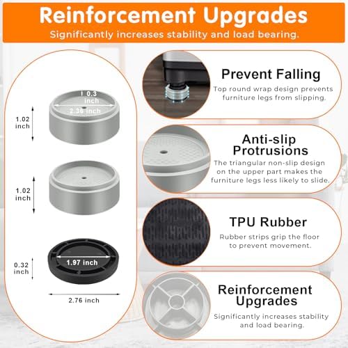 Furniture Risers Bed Risers Heavy Duty 1 inch, 2 inch, 3 inch, 4 inch Round Adjustable Bed Lifts Riser for Desk Legs Table Couch Sofa Chair Refrigerator Washing Machine (1 Inch, Gray, 16 Pack)