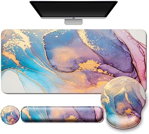 4 in 1 Mouse Pad Set with Wrist Rest for Keyboard,Desk Mat,Coaster-Marble