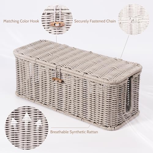 Cable Management Box, Cord Organizer with Lid & Cable Ties - Gray Set