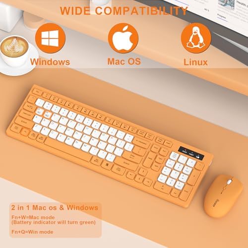Wireless Keyboard and Mouse Combo Silent for Office and Home(Orange-B)