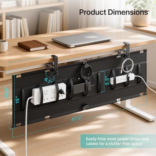 PEGZONE No Drill Under Desk Cable Management Tray, 47.2" Fabric Organizer